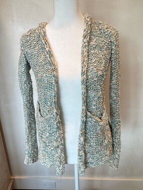 Moth Marled Cream and Light Blue Open-Front Cardigan